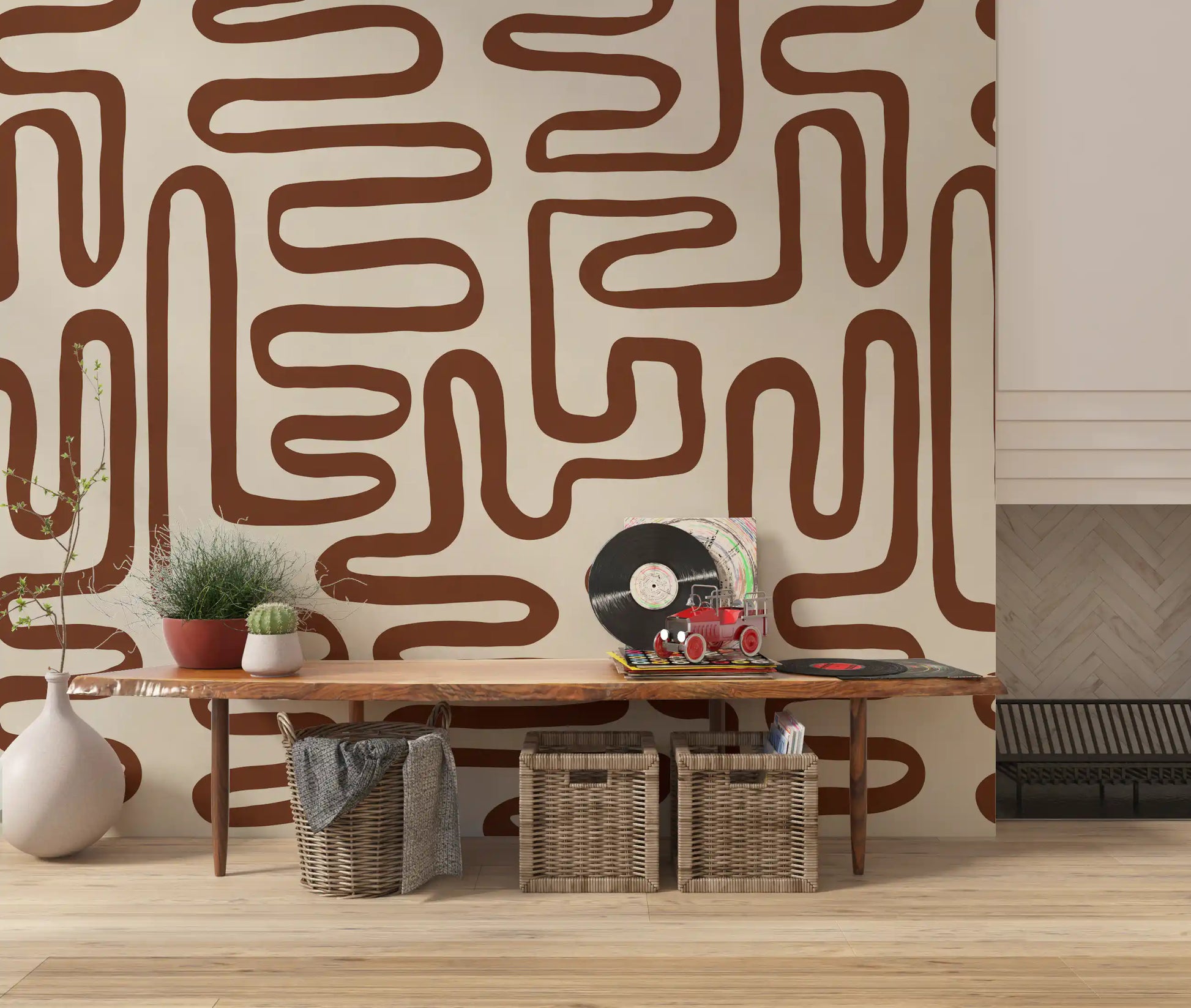 Continuous Earthy Maze Wall Mural