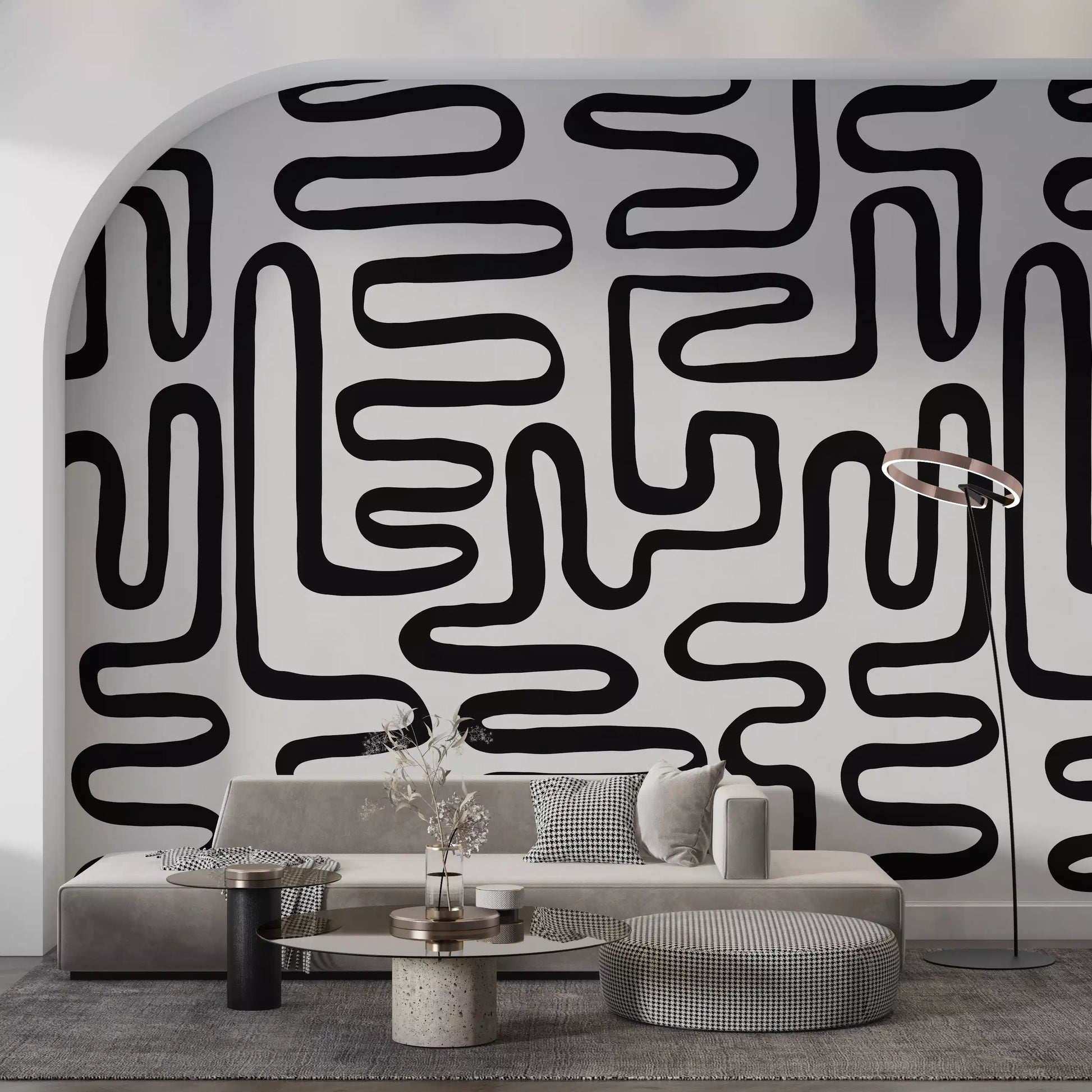 Graphic Ink Wavy Pattern Wall Mural