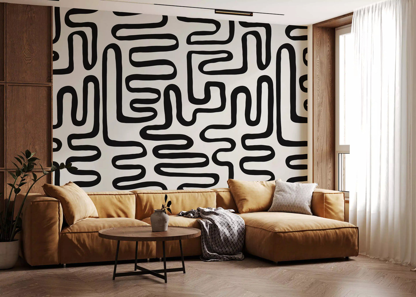 Graphic Ink Wavy Pattern Wall Mural