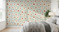 Retro Cream and Red Floral Blooms Wall Mural