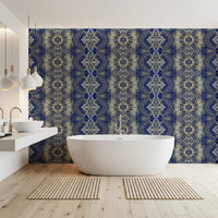 Blue & Gray Abstract Ornamental Geometric Wallpaper - AMBER DESIGN Wallpaper
