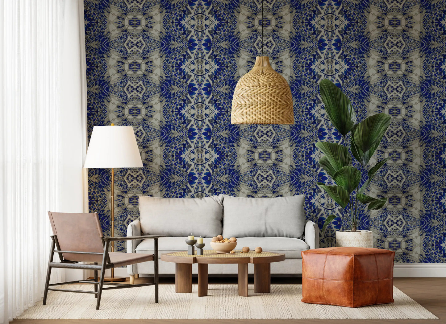Blue & Gray Abstract Ornamental Geometric Wallpaper - AMBER DESIGN Wallpaper