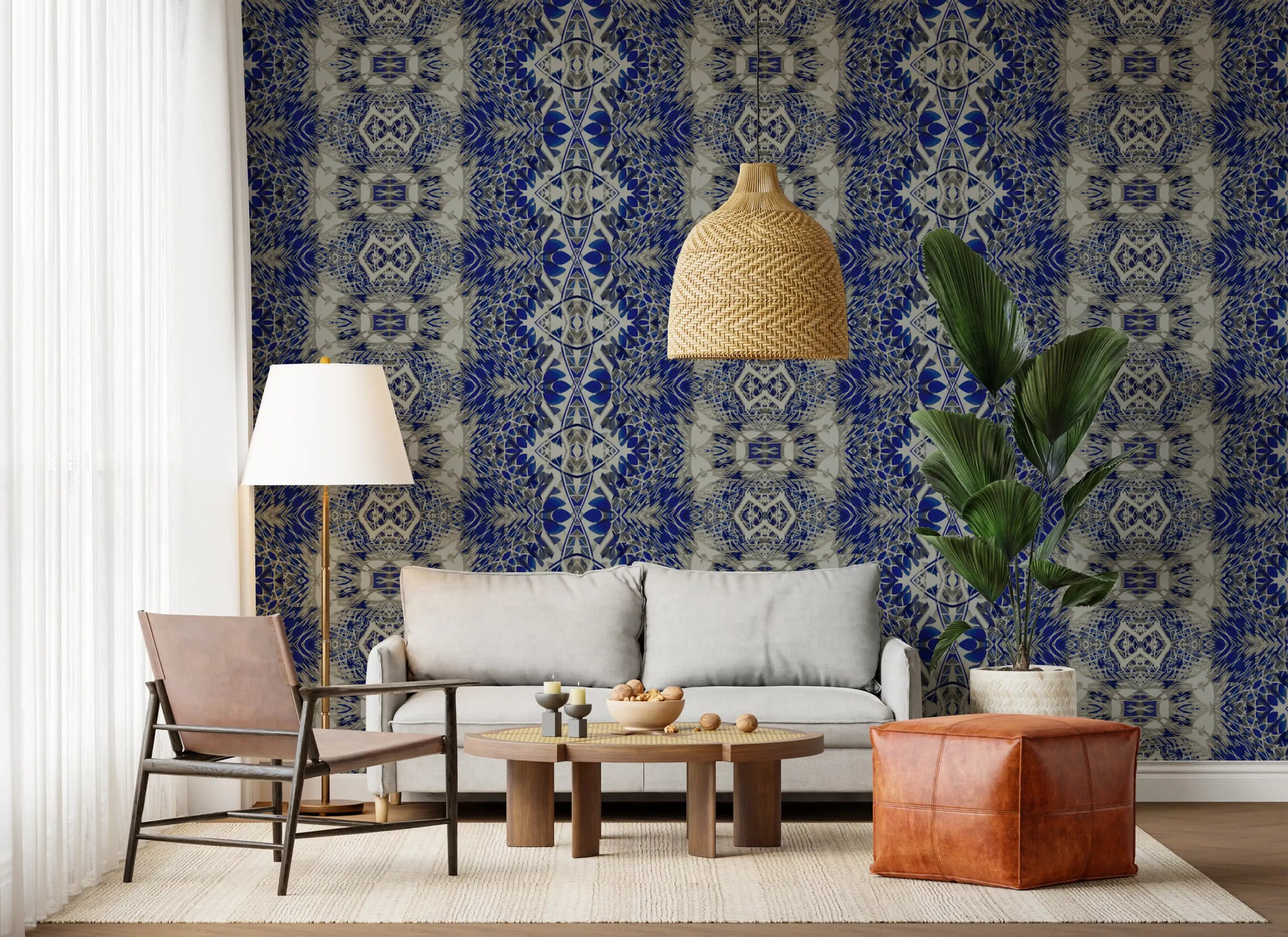 Blue & Gray Abstract Ornamental Geometric Wallpaper - AMBER DESIGN Wallpaper