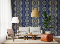 Blue & Gray Abstract Ornamental Geometric Wallpaper - AMBER DESIGN Wallpaper