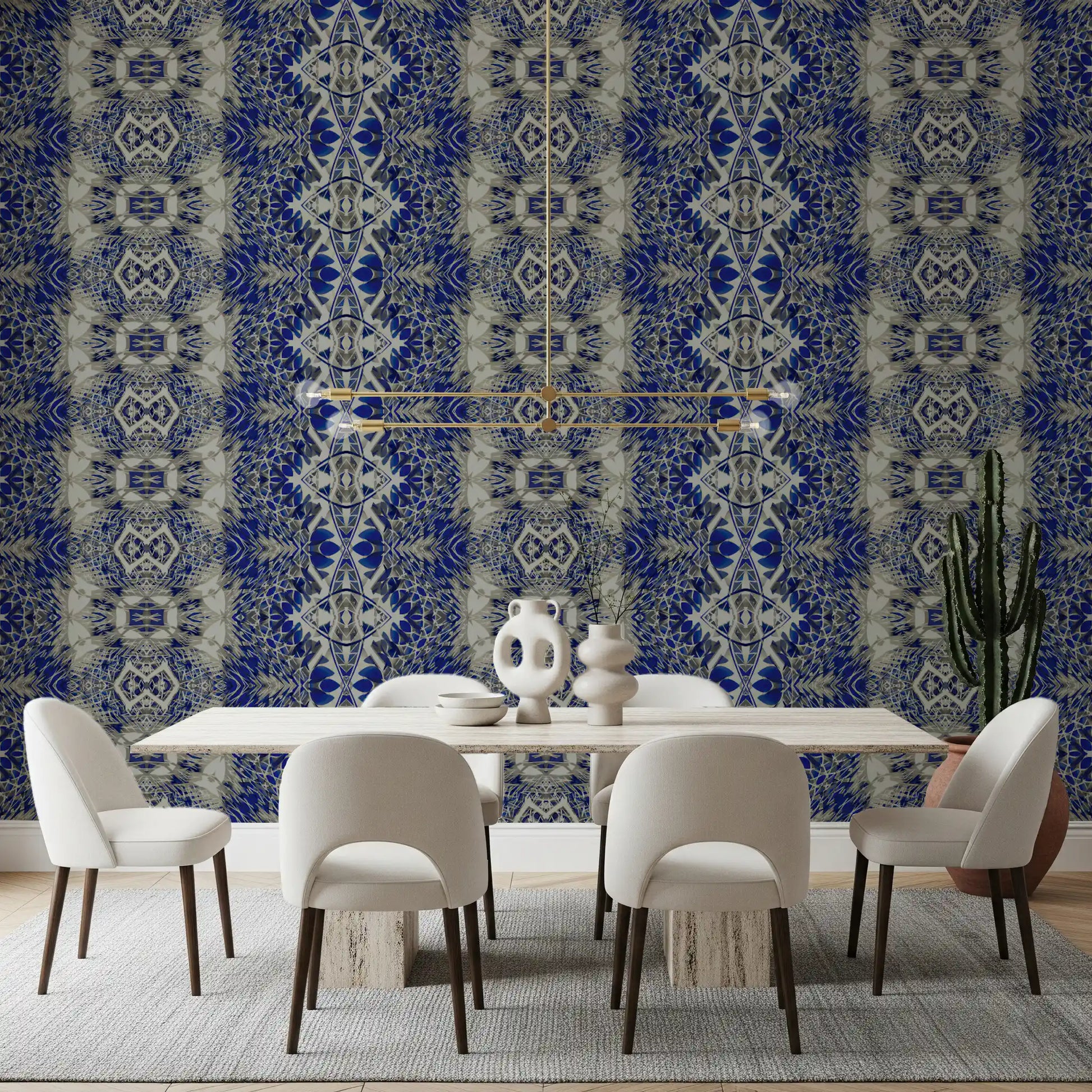 Blue & Gray Abstract Ornamental Geometric Wallpaper - AMBER DESIGN Wallpaper