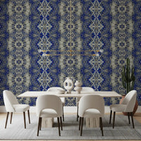 Blue & Gray Abstract Ornamental Geometric Wallpaper - AMBER DESIGN Wallpaper