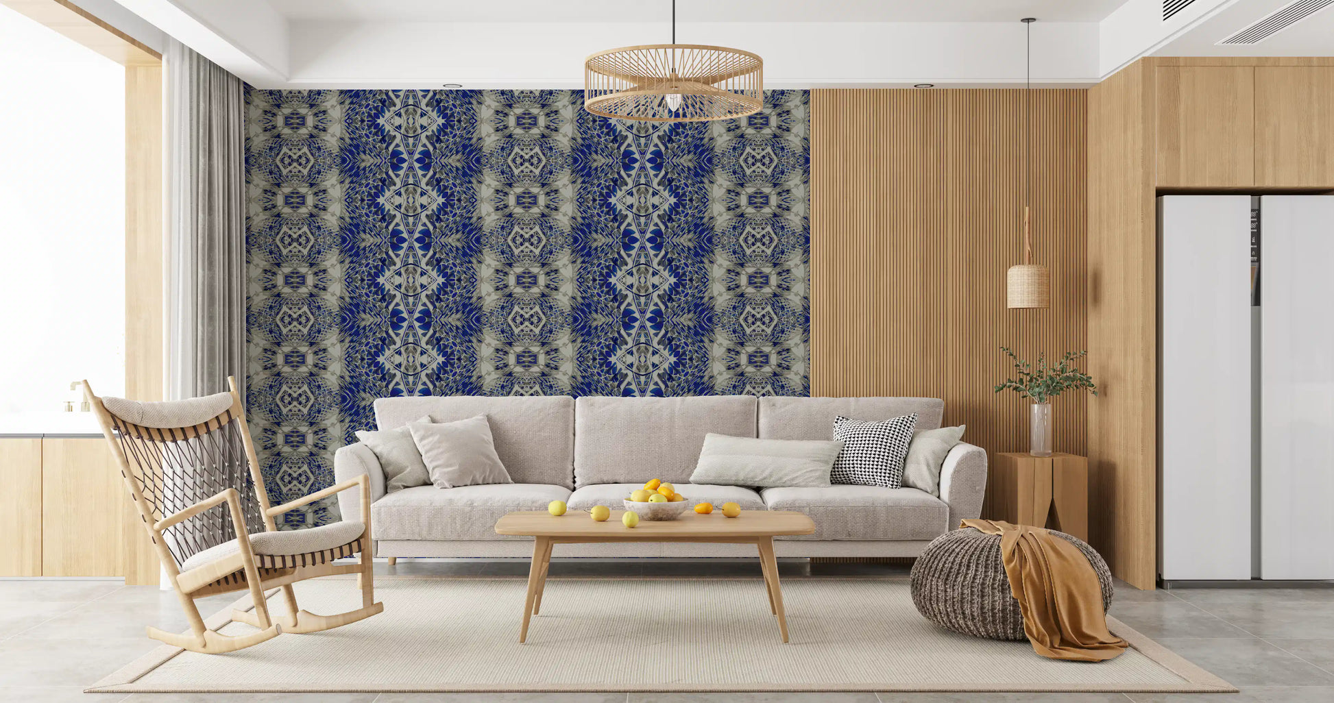 Blue & Gray Abstract Ornamental Geometric Wallpaper - AMBER DESIGN Wallpaper
