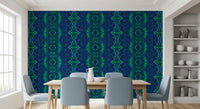 Blue & Green Abstract Ornamental Geometric Wallpaper - AMBER DESIGN Wallpaper