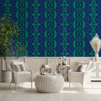 Blue & Green Abstract Ornamental Geometric Wallpaper - AMBER DESIGN Wallpaper