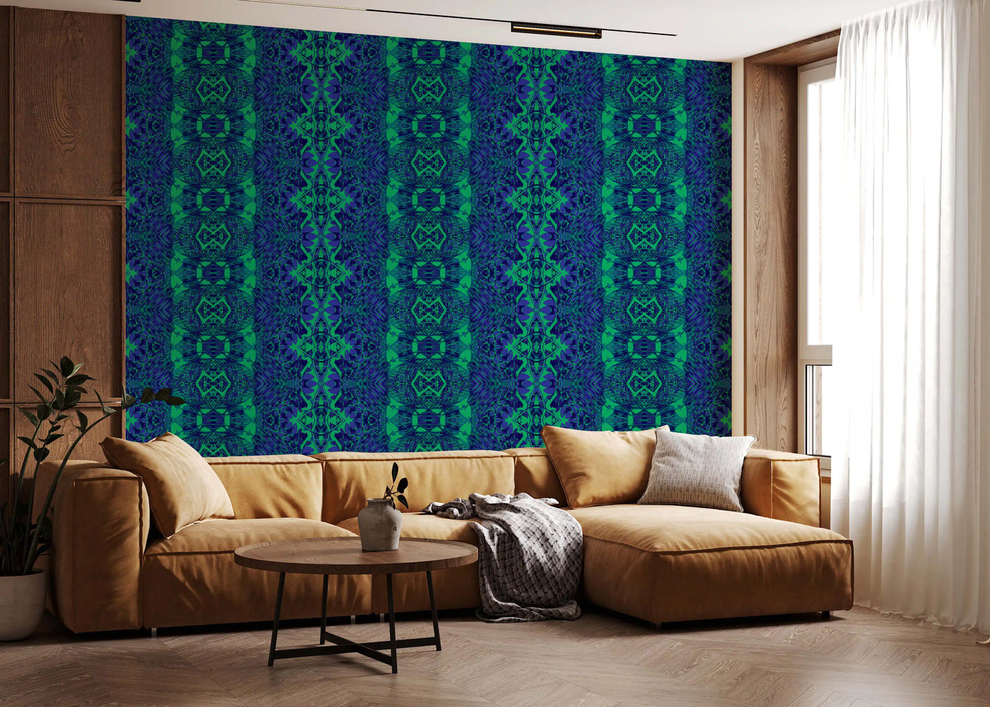 Blue & Green Abstract Ornamental Geometric Wallpaper - AMBER DESIGN Wallpaper