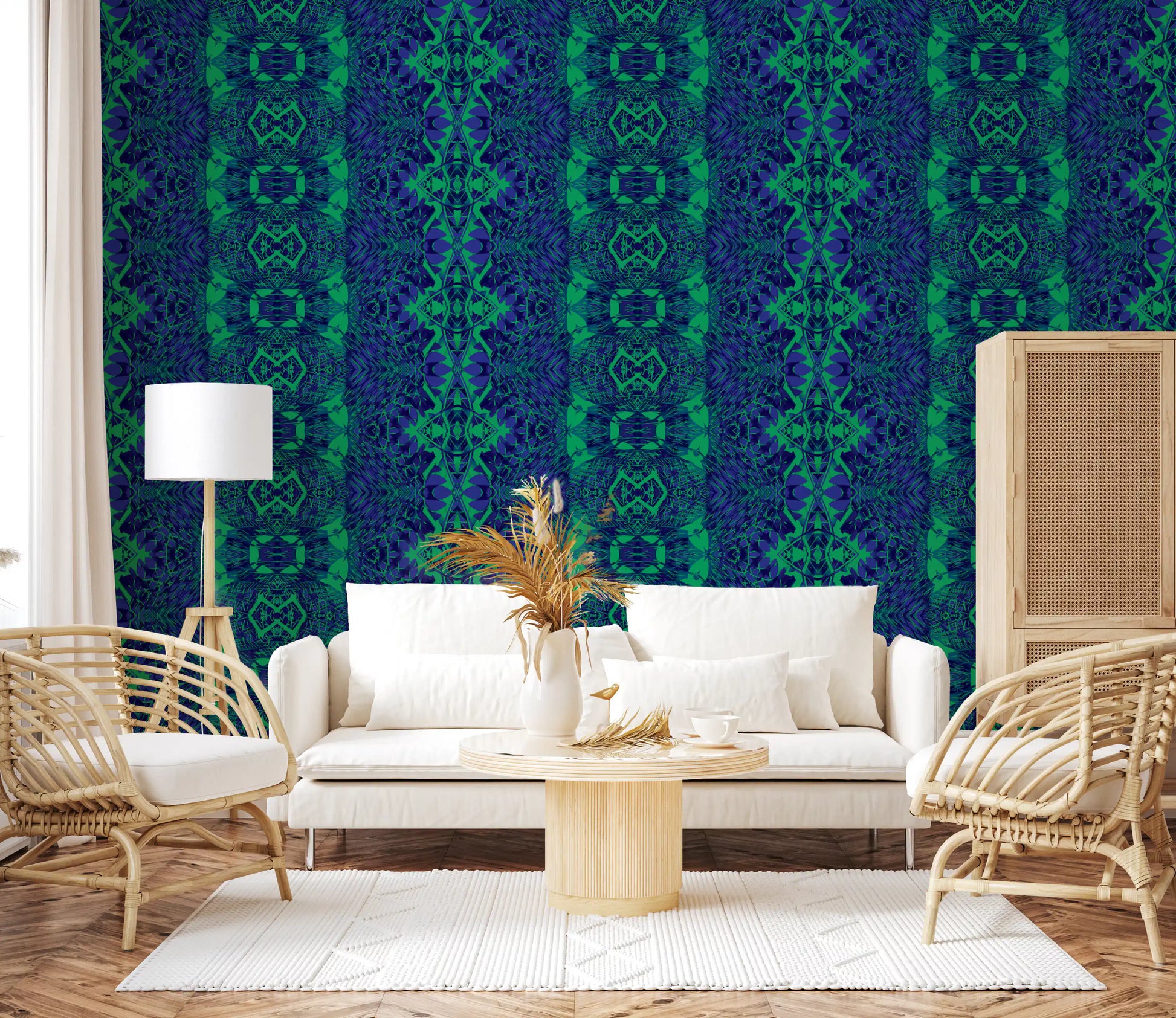 Blue & Green Abstract Ornamental Geometric Wallpaper - AMBER DESIGN Wallpaper