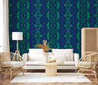 Blue & Green Abstract Ornamental Geometric Wallpaper - AMBER DESIGN Wallpaper