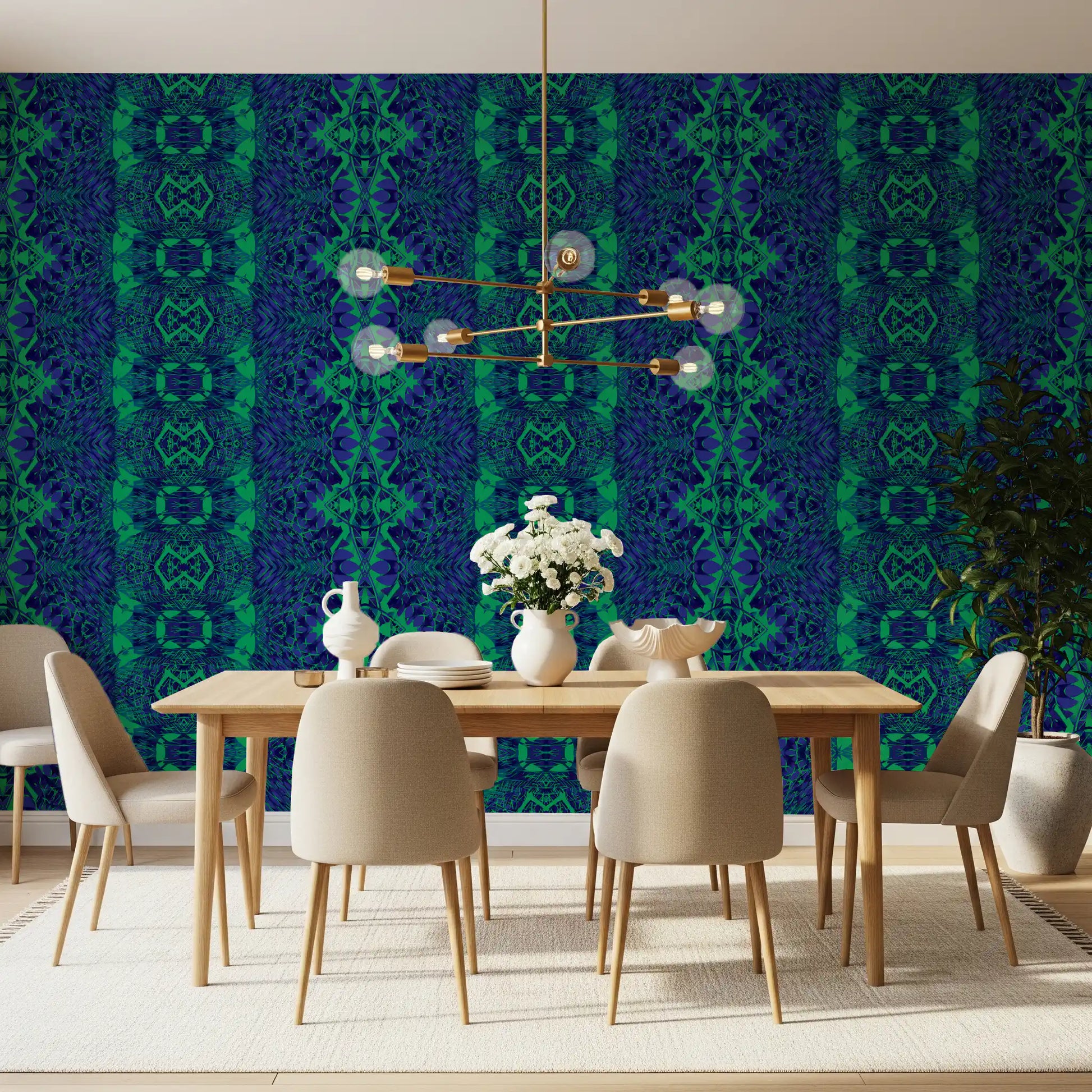Blue & Green Abstract Ornamental Geometric Wallpaper - AMBER DESIGN Wallpaper