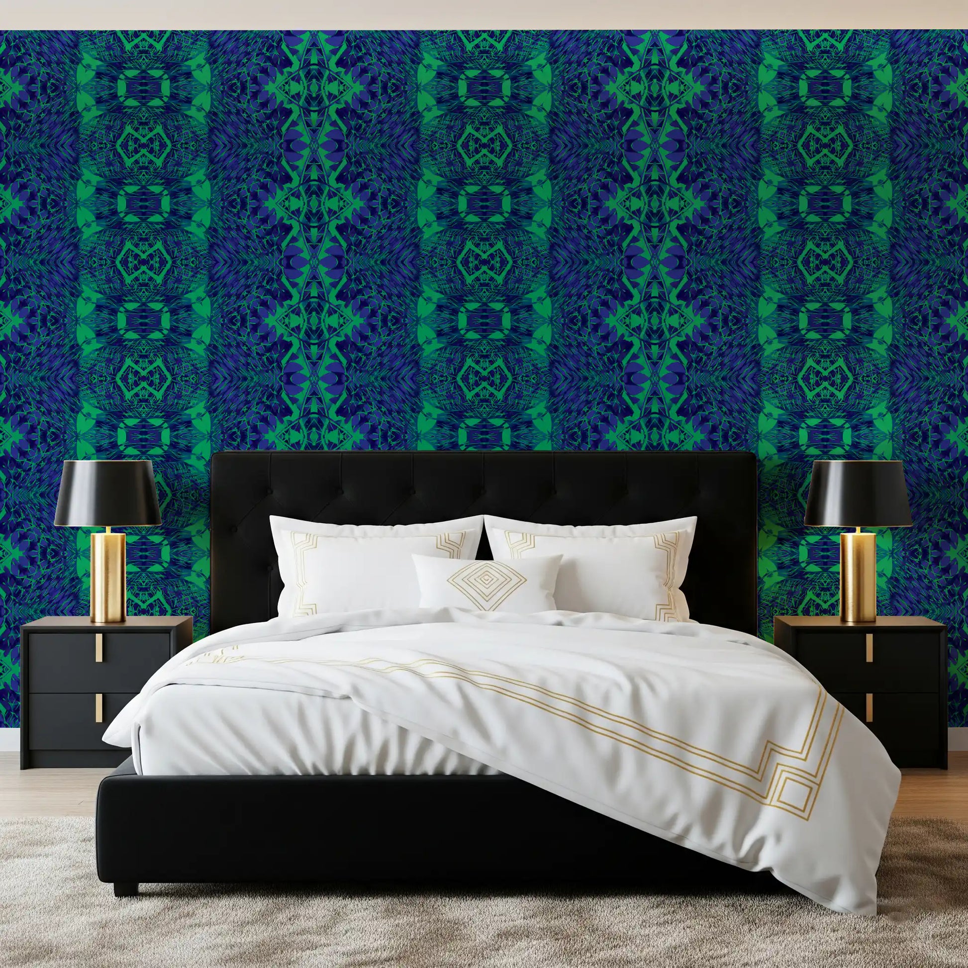 Blue & Green Abstract Ornamental Geometric Wallpaper - AMBER DESIGN Wallpaper