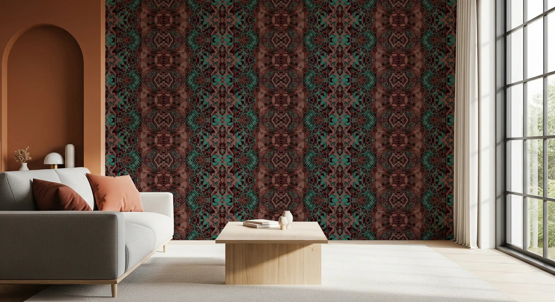 Teal & Brown Intricate Abstract Ornamental Wallpaper - AMBER DESIGN Wallpaper