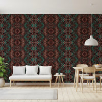 Teal & Brown Intricate Abstract Ornamental Wallpaper - AMBER DESIGN Wallpaper
