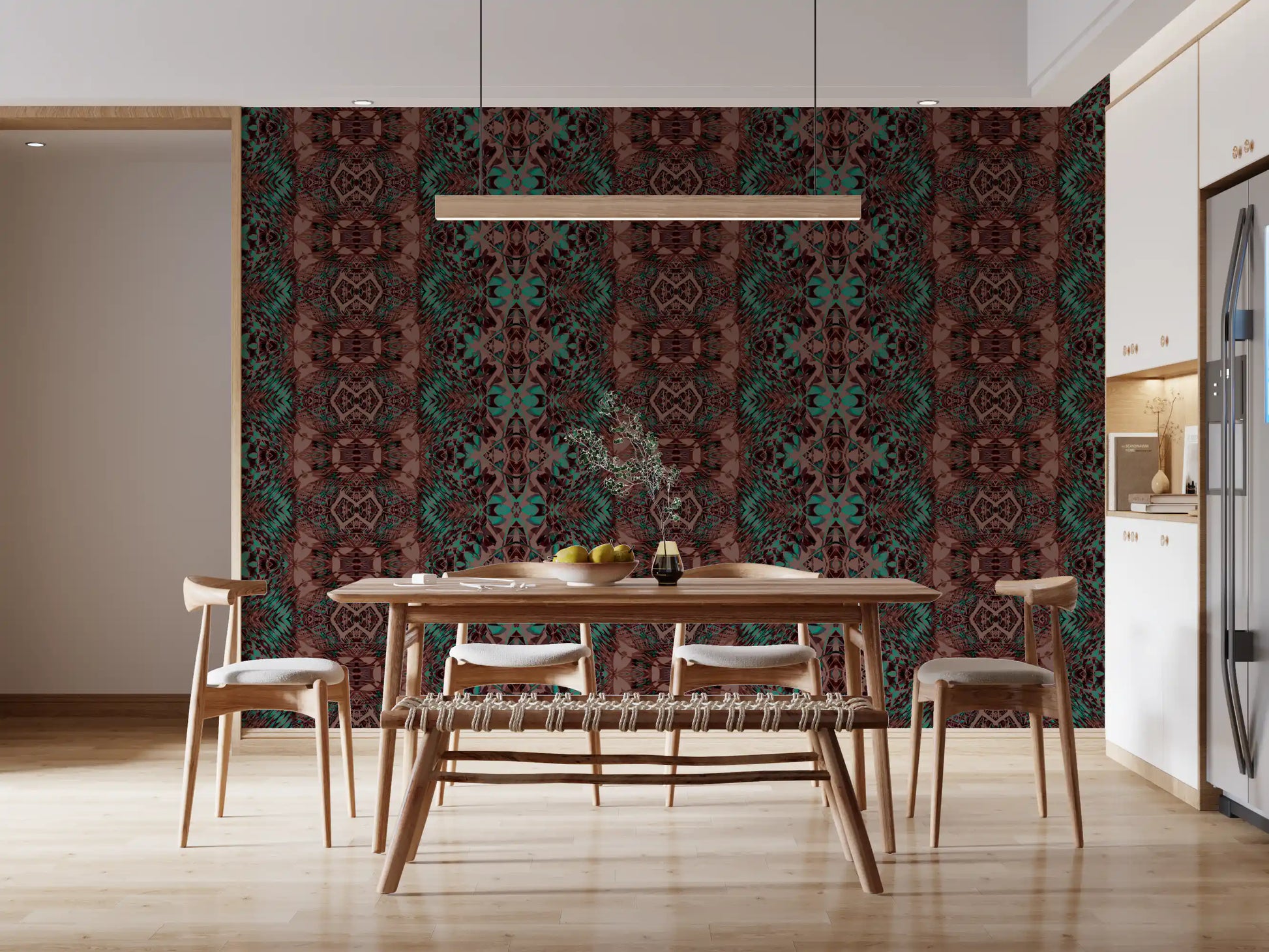 Teal & Brown Intricate Abstract Ornamental Wallpaper - AMBER DESIGN Wallpaper