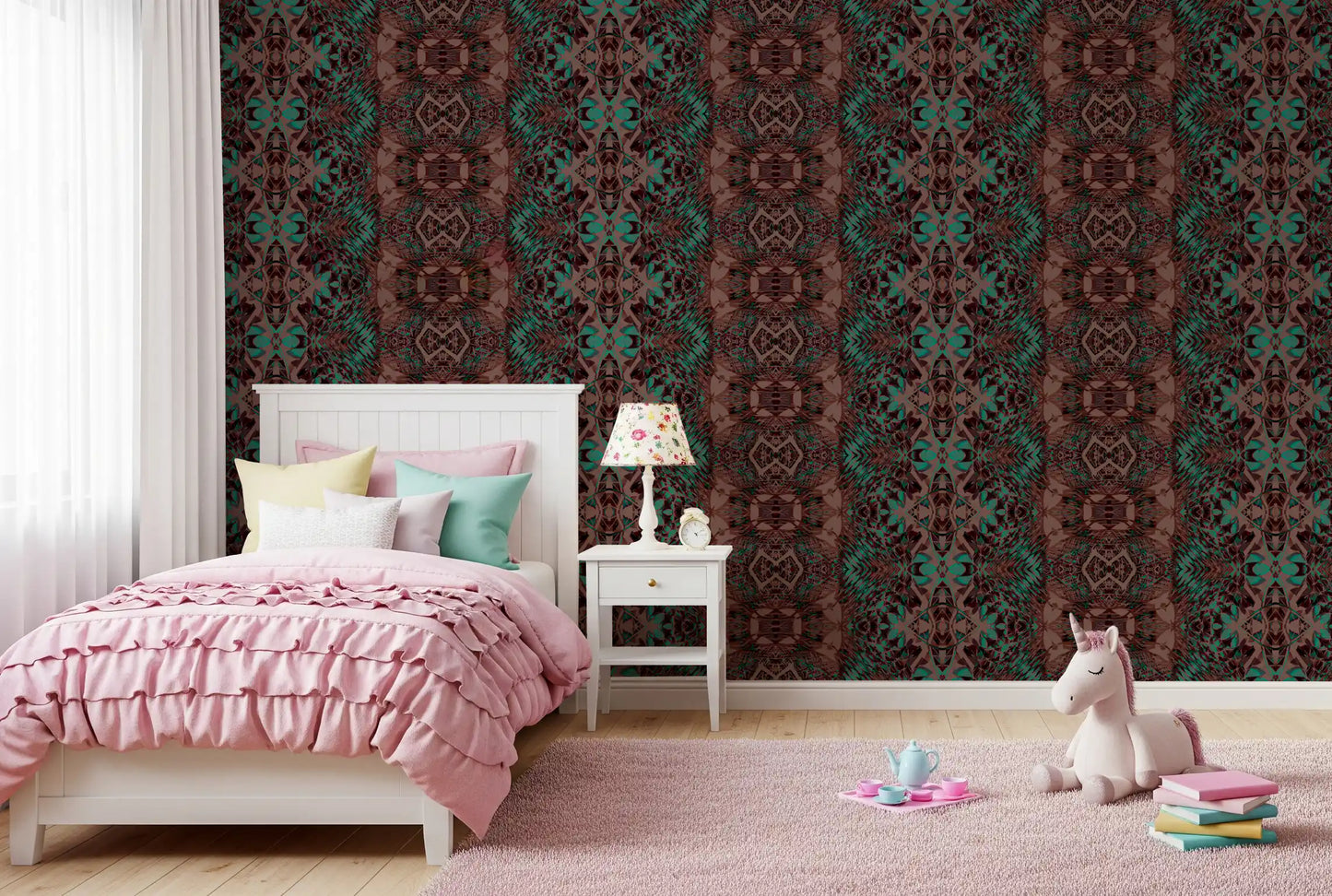 Teal & Brown Intricate Abstract Ornamental Wallpaper - AMBER DESIGN Wallpaper