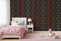 Teal & Brown Intricate Abstract Ornamental Wallpaper - AMBER DESIGN Wallpaper