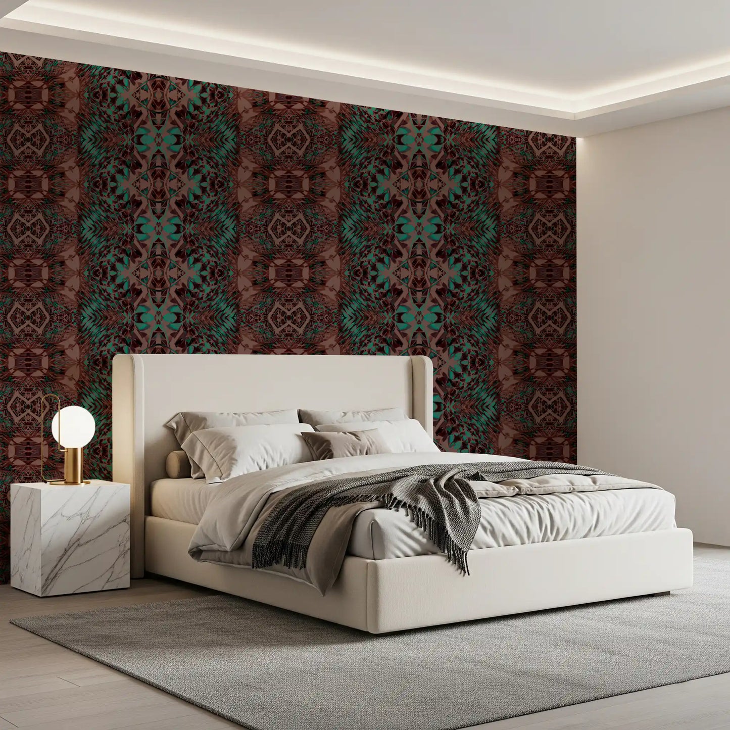 Teal & Brown Intricate Abstract Ornamental Wallpaper - AMBER DESIGN Wallpaper