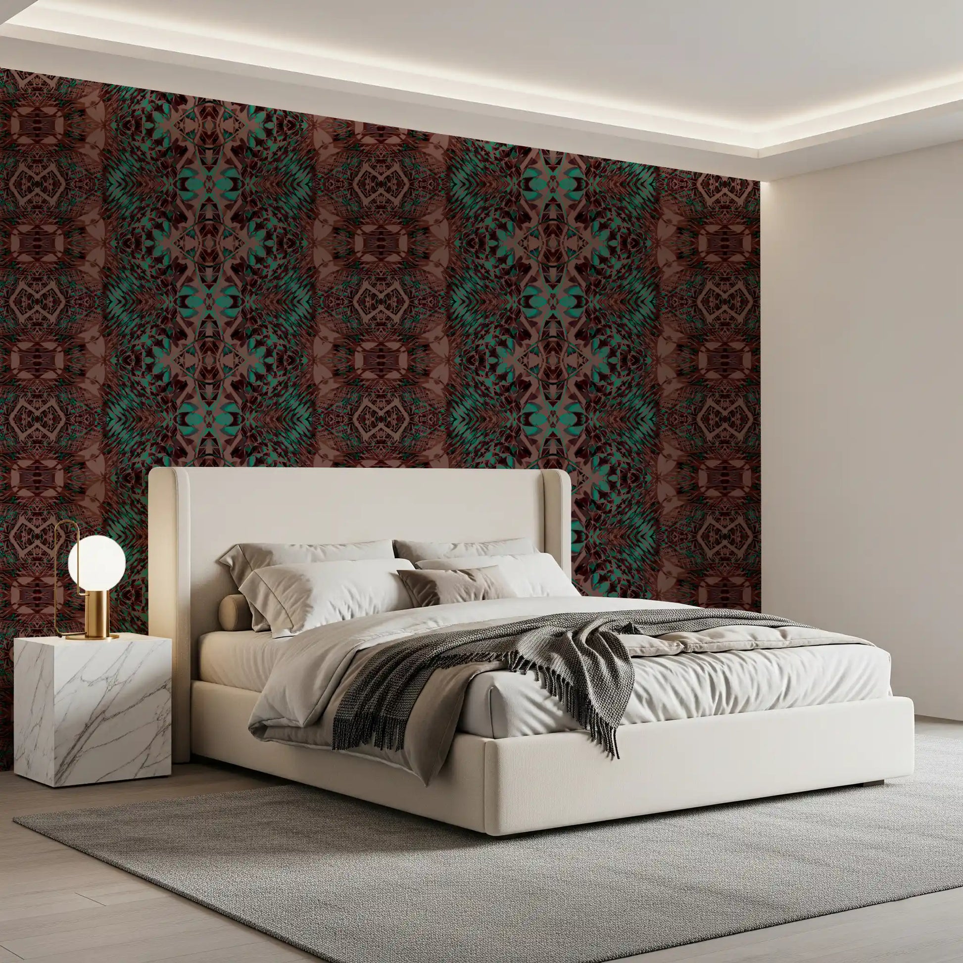 Teal & Brown Intricate Abstract Ornamental Wallpaper - AMBER DESIGN Wallpaper