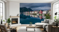 Nordic Mountain Village Waterfront Wall Mural