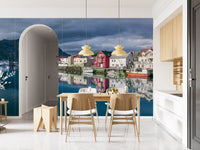 Nordic Mountain Village Waterfront Wall Mural