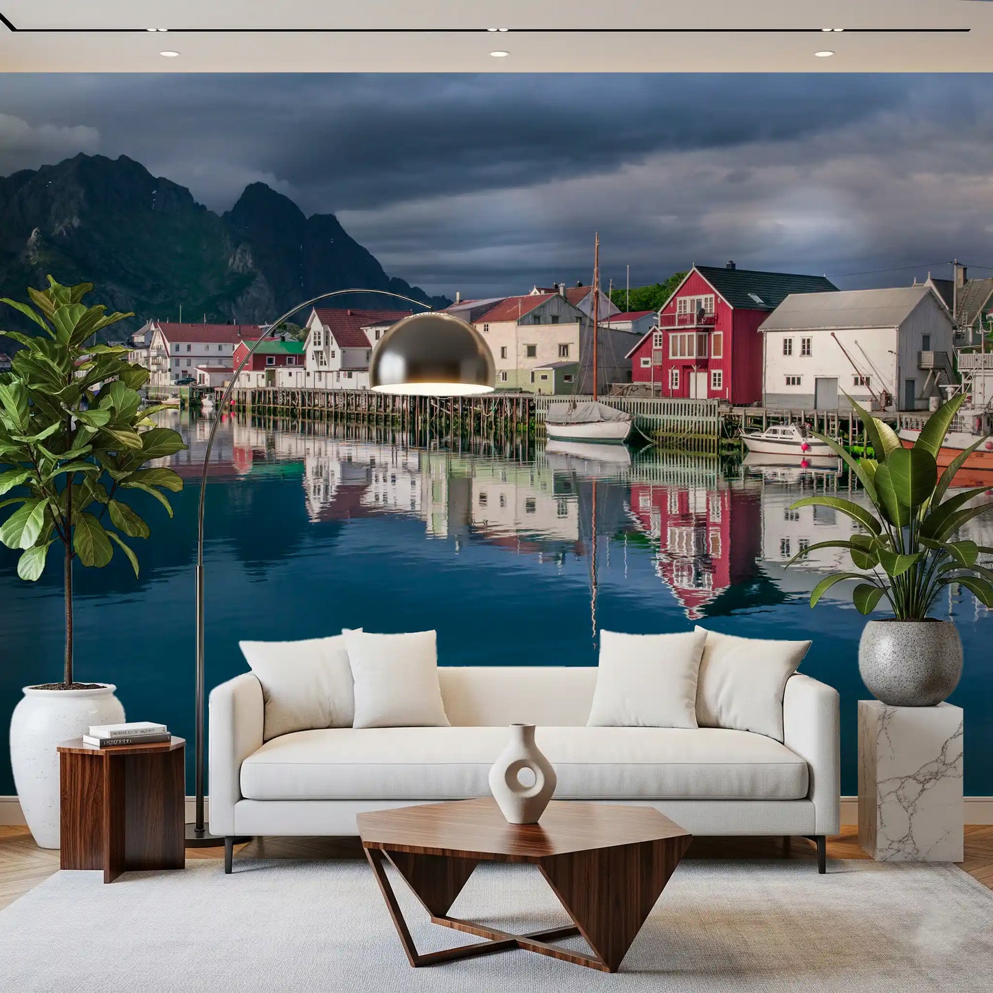 Nordic Mountain Village Waterfront Wall Mural