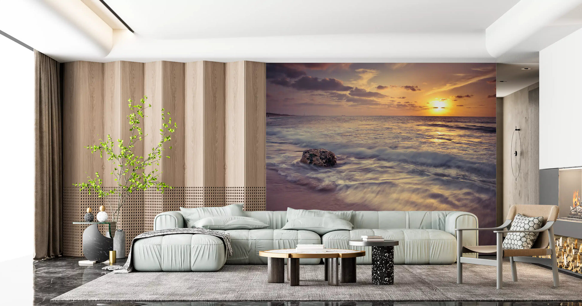 Golden Seashore Sunset View Wall Mural