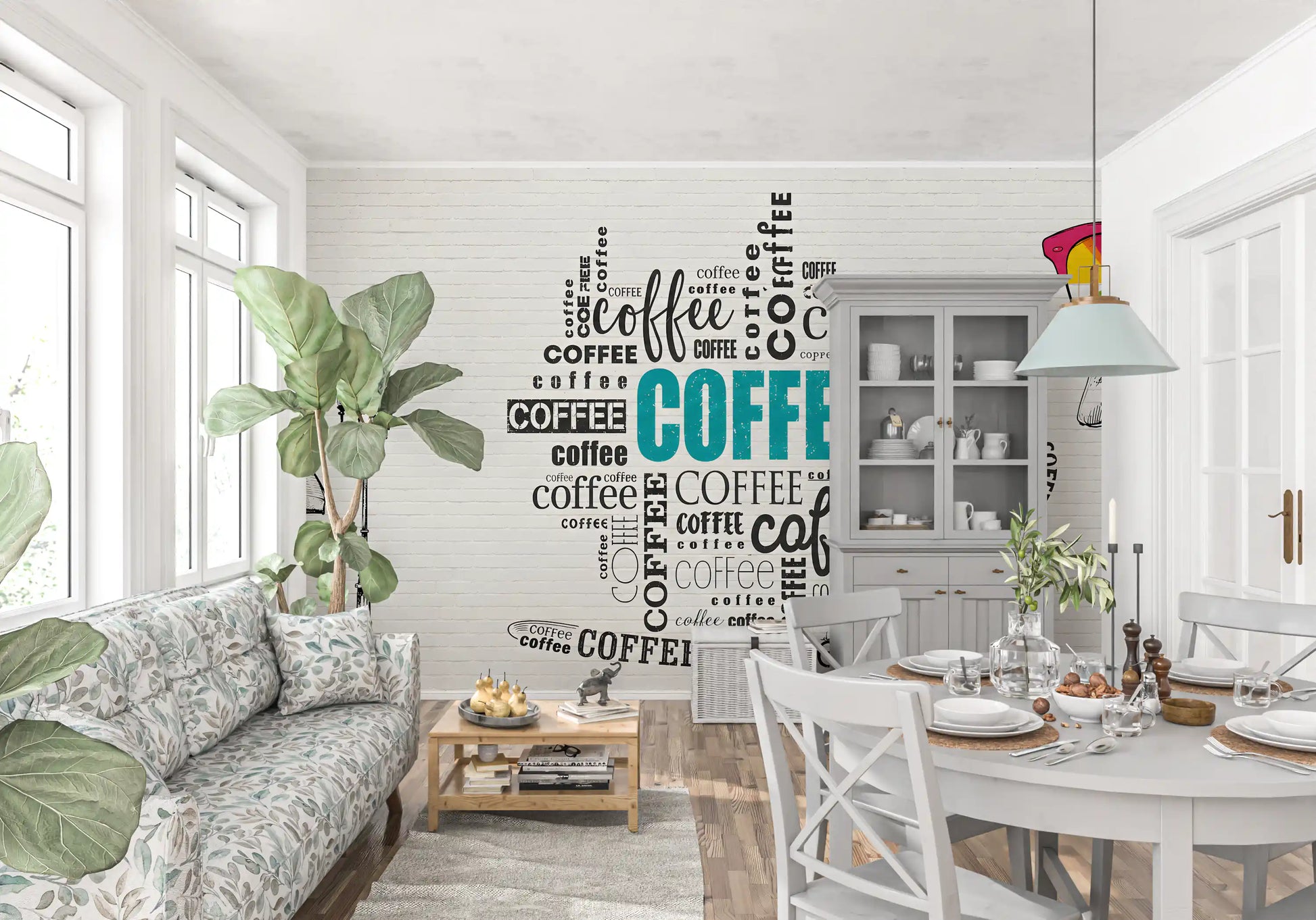Coffee Typography and Giraffe Art Wall Mural