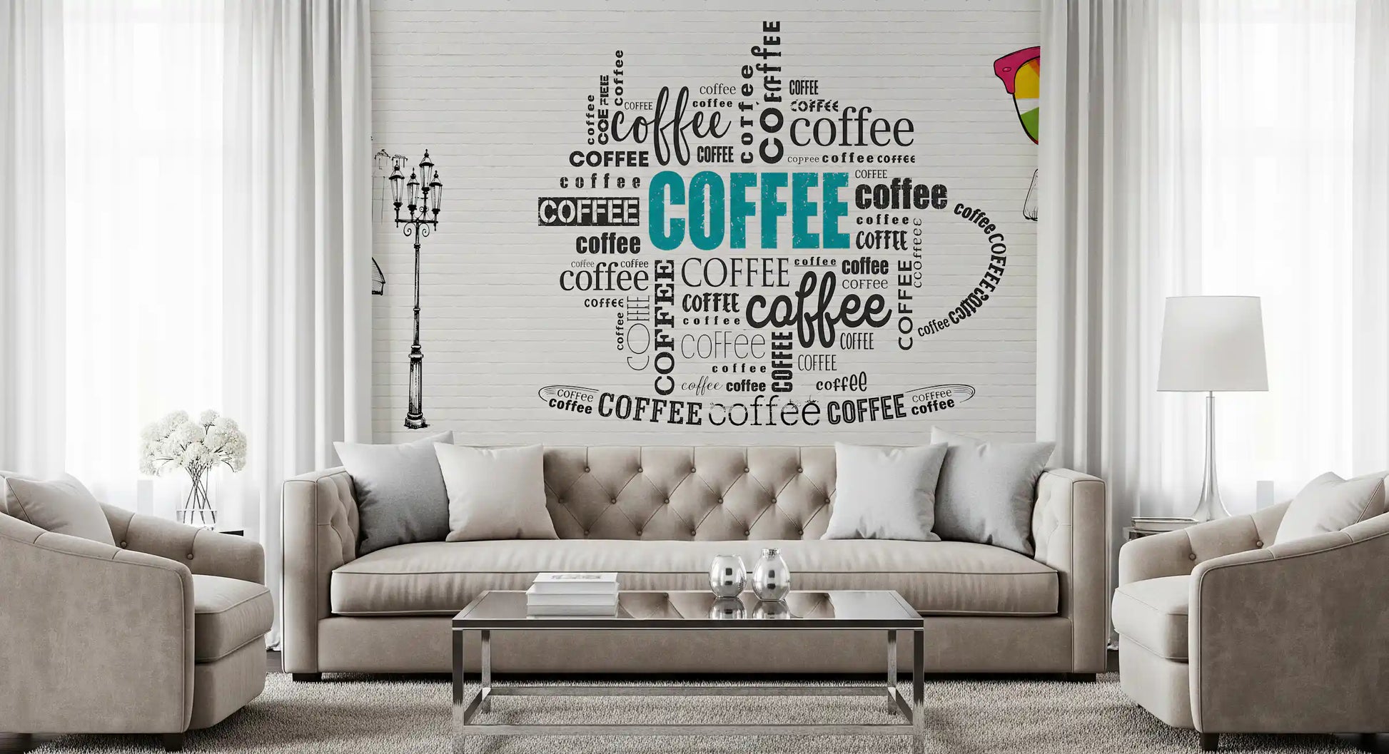 Coffee Typography and Giraffe Art Wall Mural
