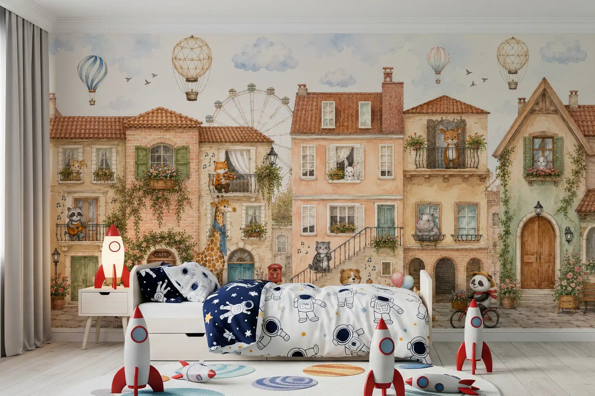Charming Animal Town Scene Wall Mural