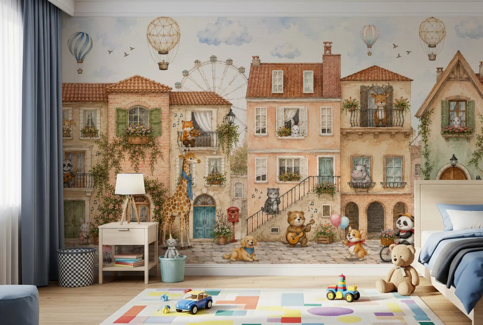 Charming Animal Town Scene Wall Mural