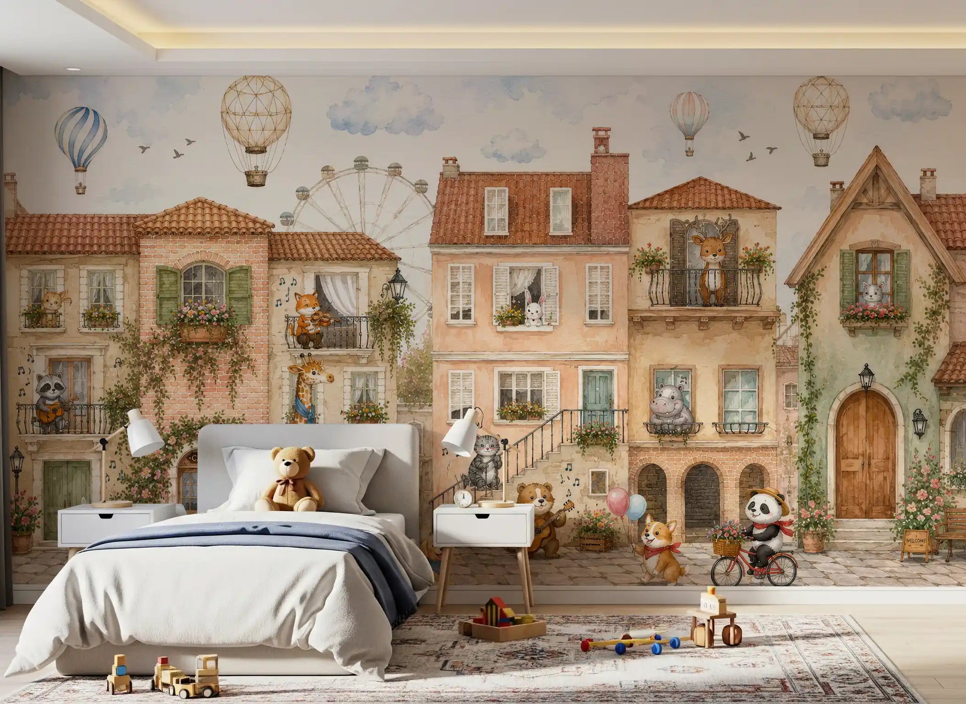 Charming Animal Town Scene Wall Mural