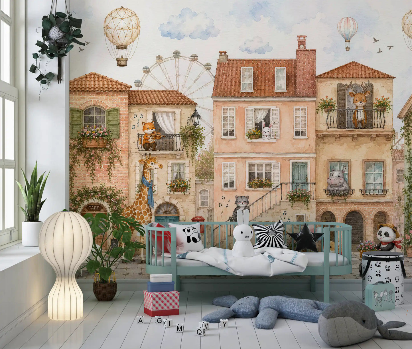 Charming Animal Town Scene Wall Mural