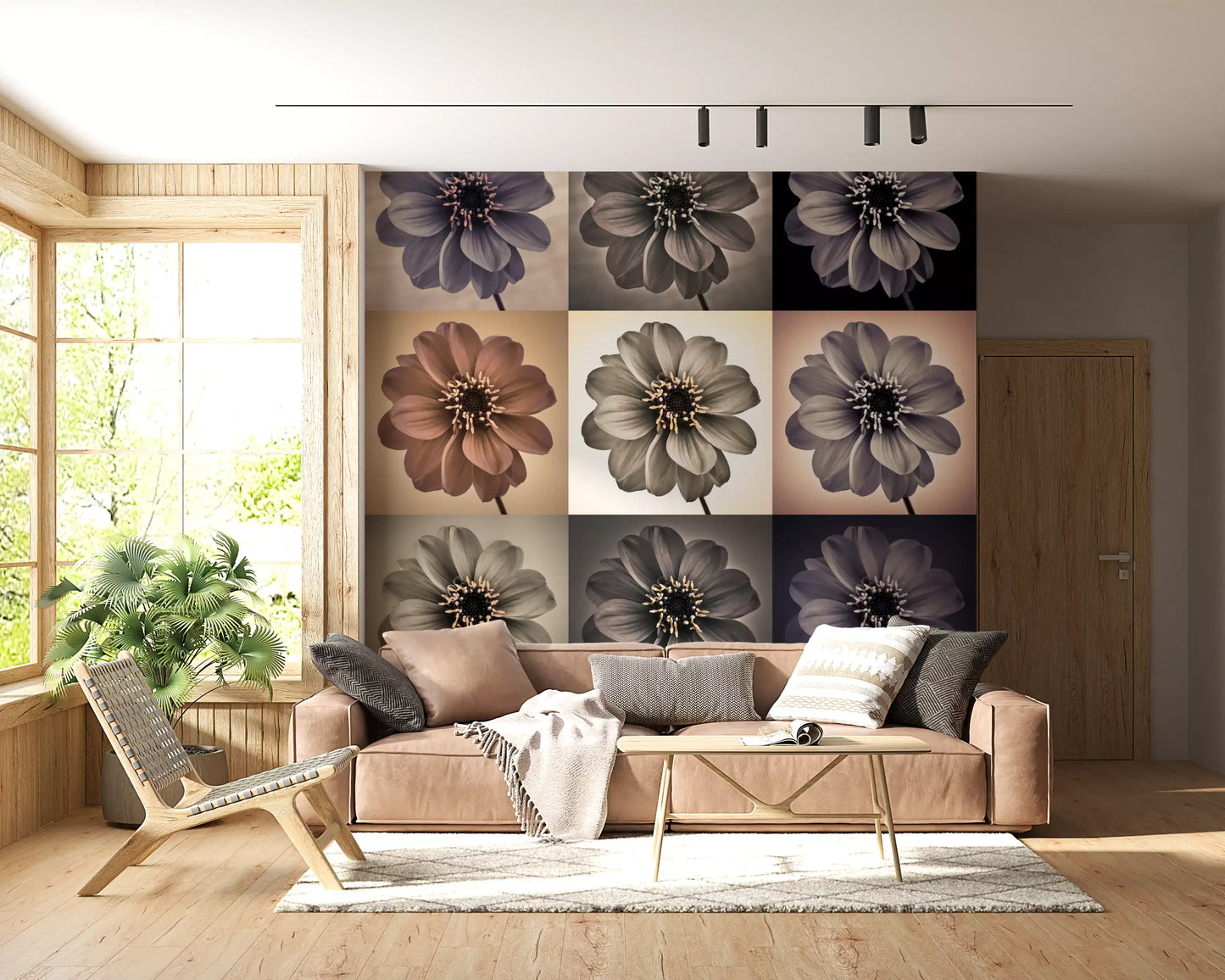 Vintage Botanical Dalia Grid Wall Mural