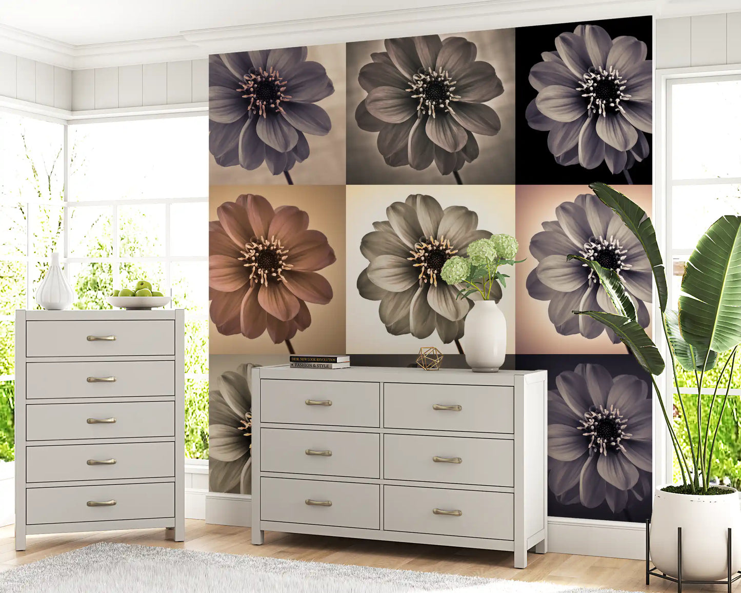 Vintage Botanical Dalia Grid Wall Mural