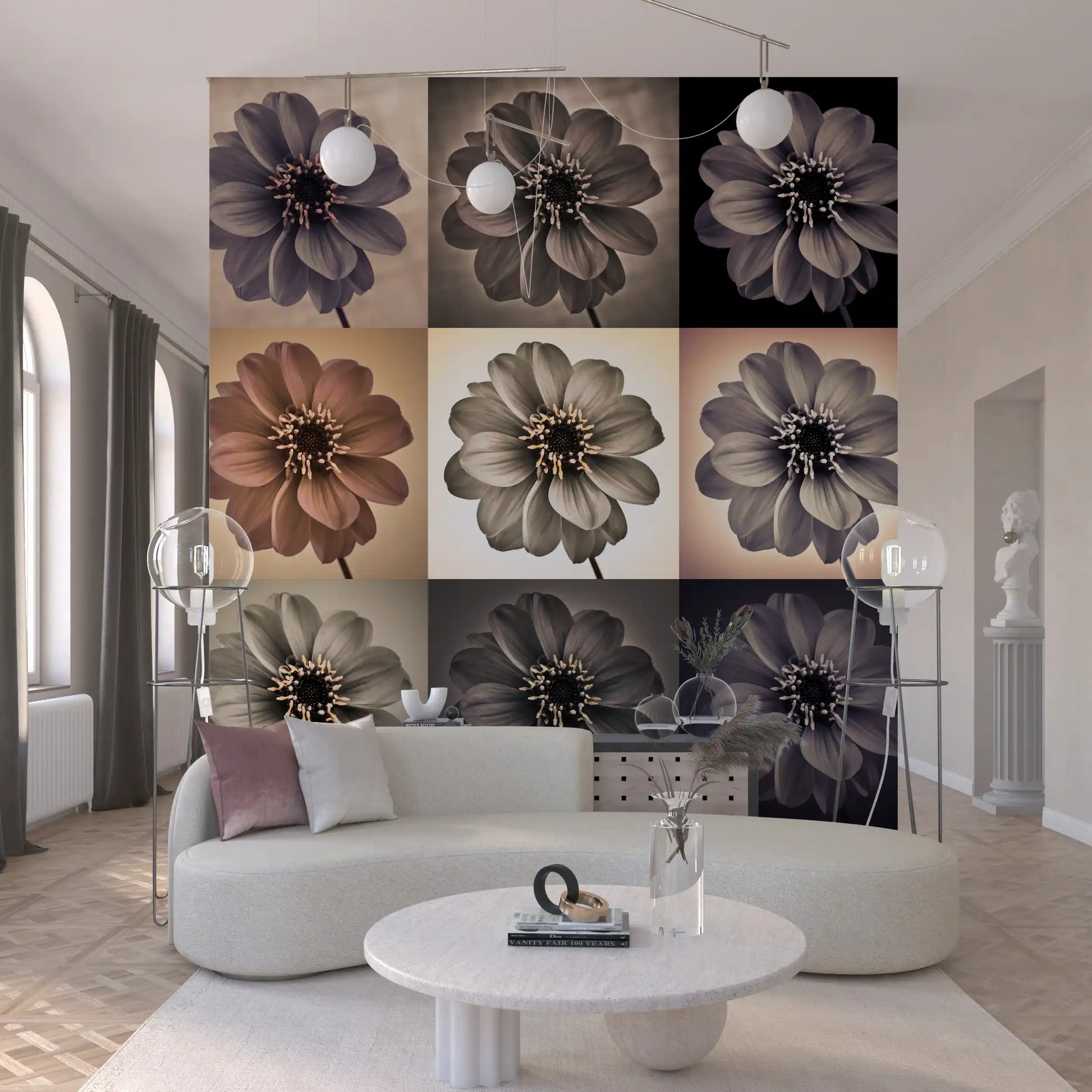 Vintage Botanical Dalia Grid Wall Mural