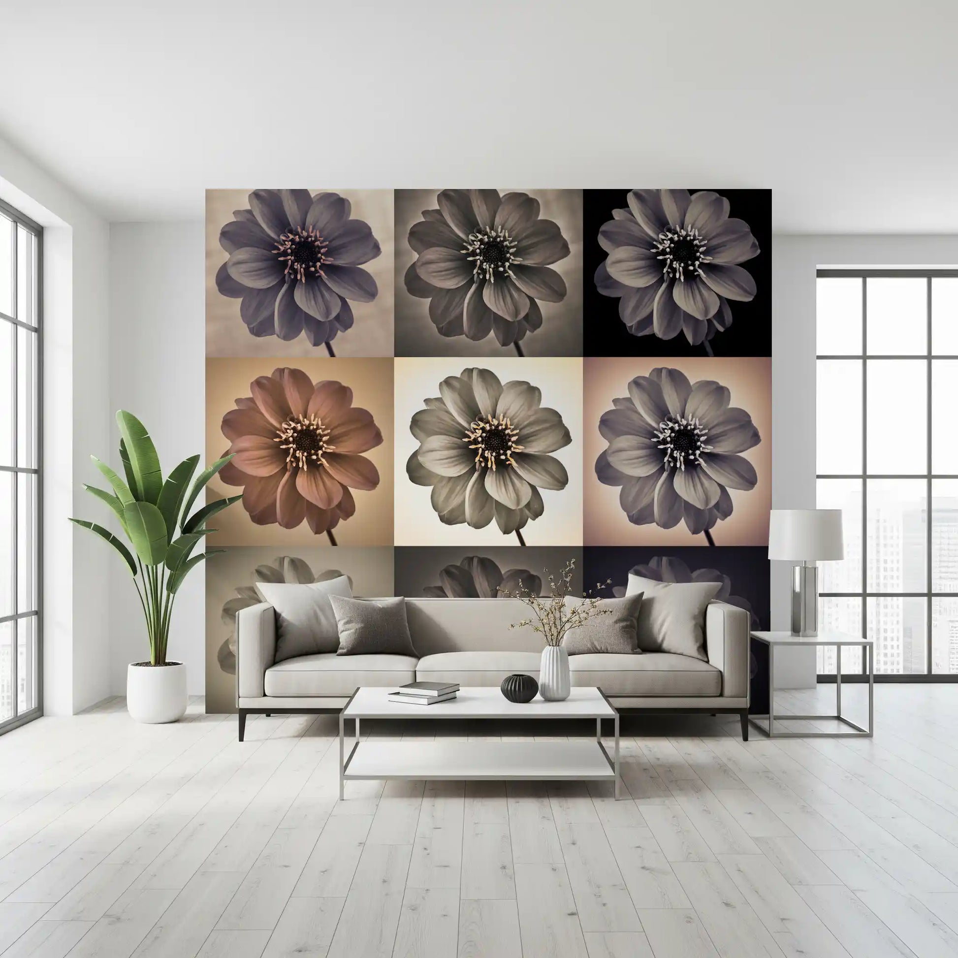 Vintage Botanical Dalia Grid Wall Mural