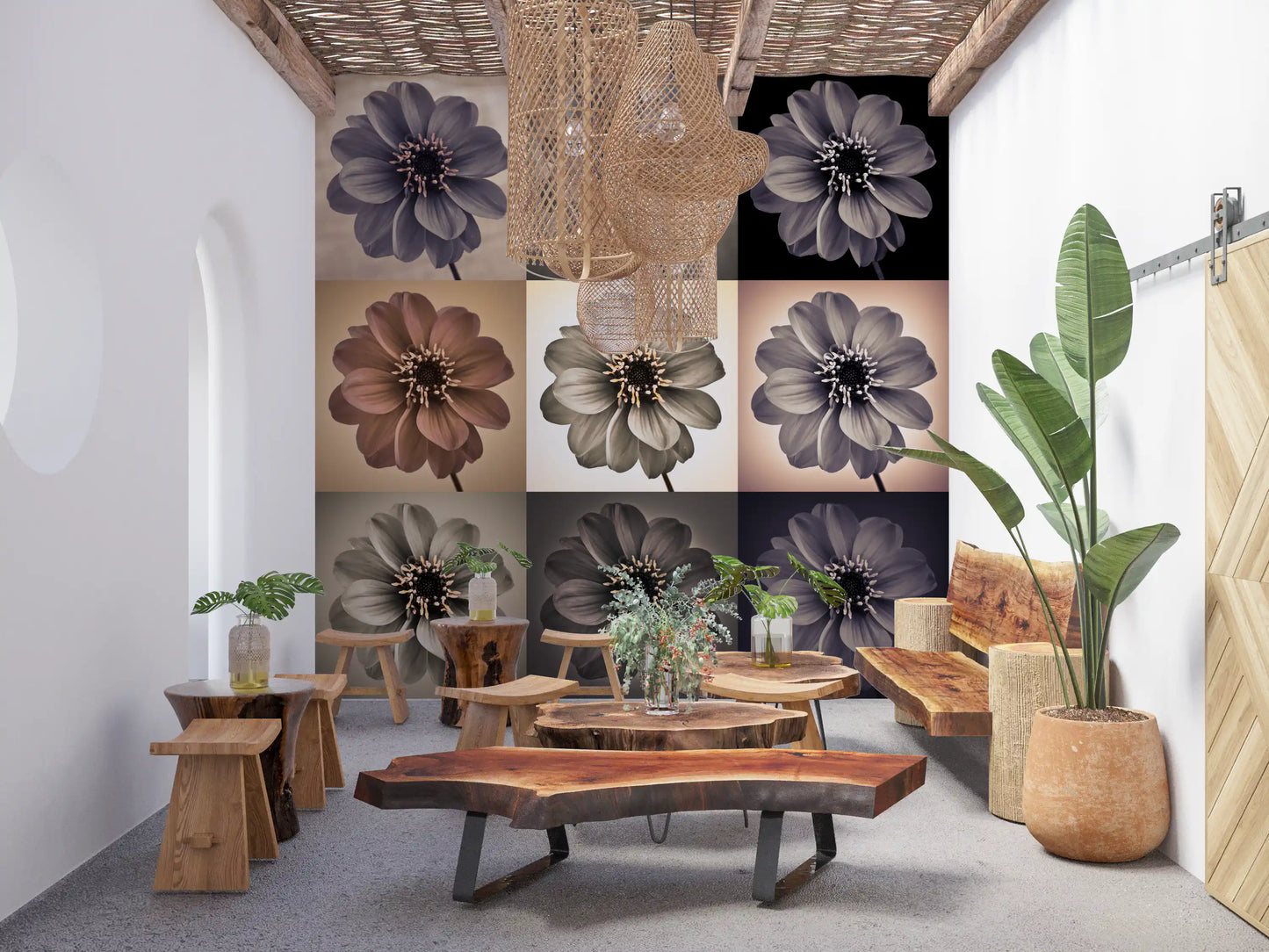Vintage Botanical Dalia Grid Wall Mural