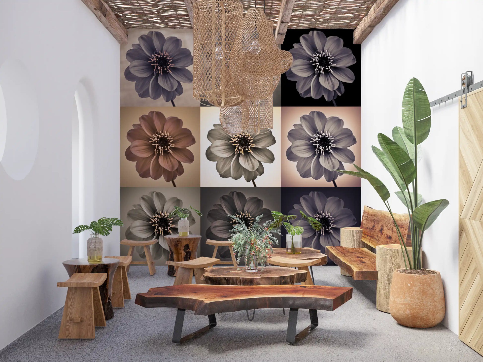 Vintage Botanical Dalia Grid Wall Mural
