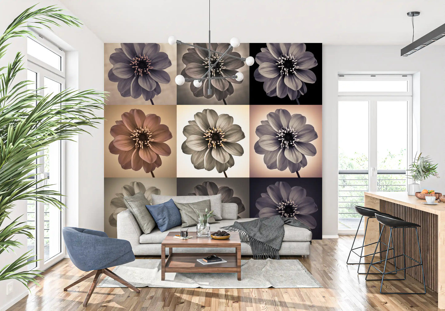 Vintage Botanical Dalia Grid Wall Mural