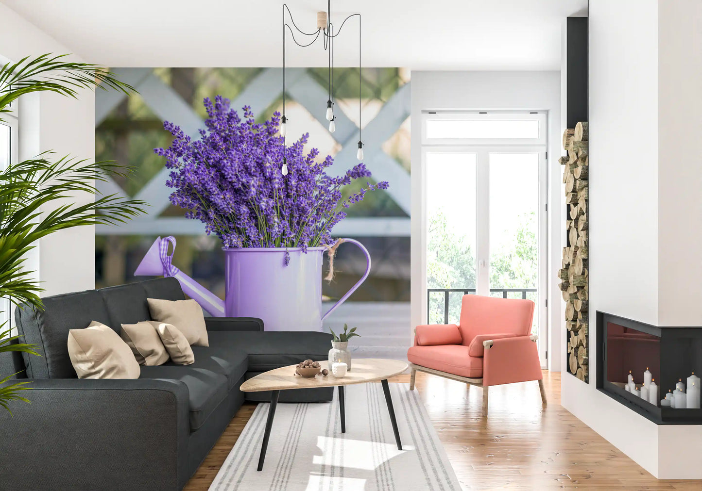 Purple Lavender Watering Can Garden Wall Mural