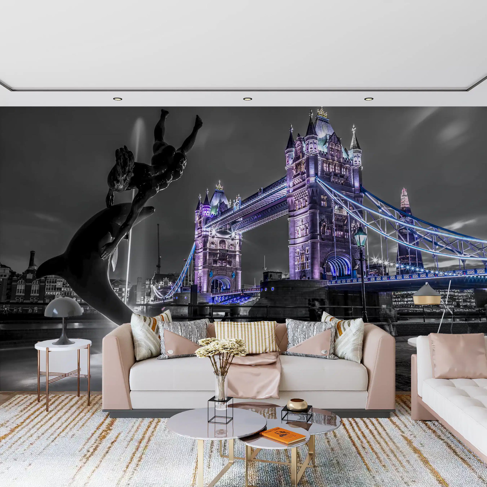 London Bridge Night Fountain View Wall Mural