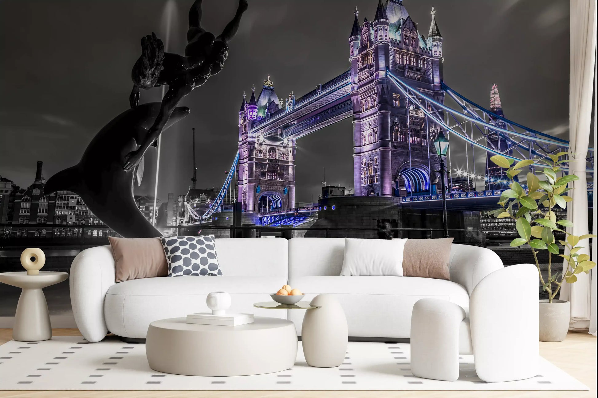 London Bridge Night Fountain View Wall Mural