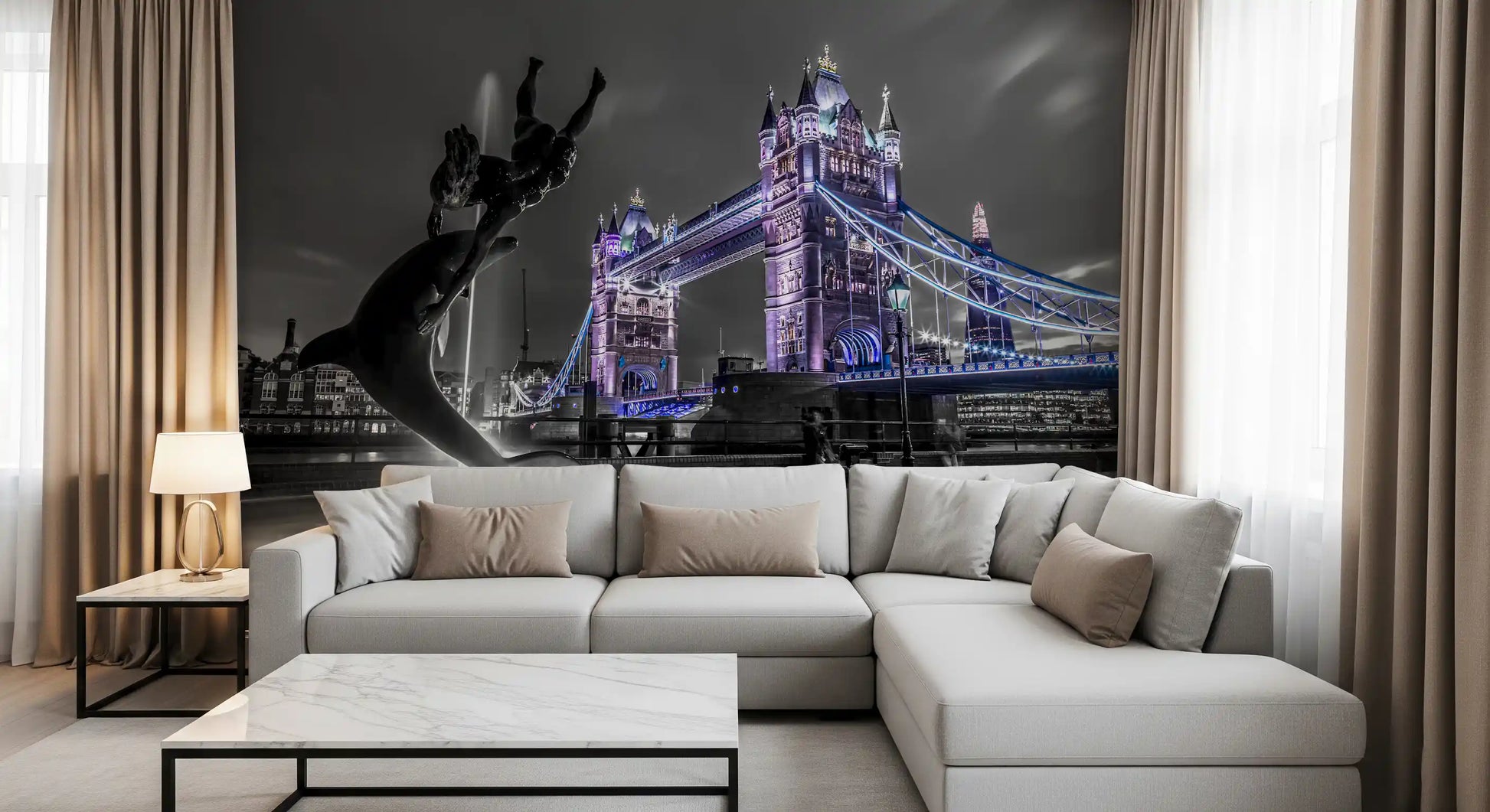 London Bridge Night Fountain View Wall Mural