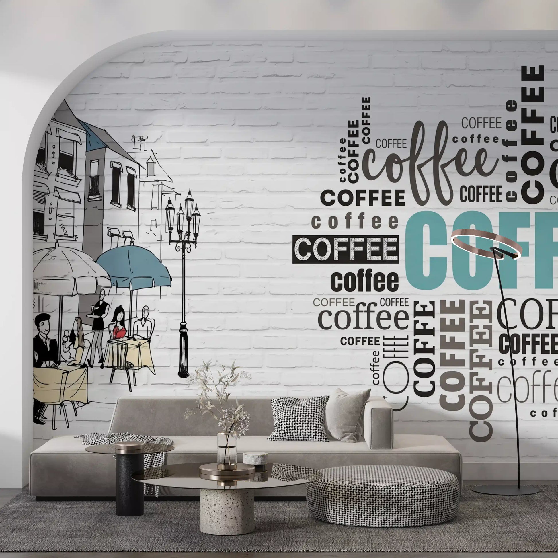 Hand-Drawn Bistro Narrative Wall Mural