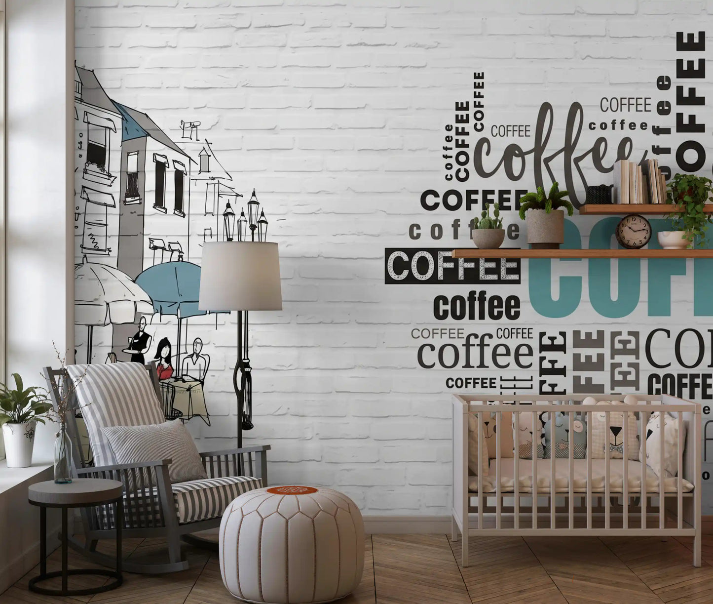 Hand-Drawn Bistro Narrative Wall Mural