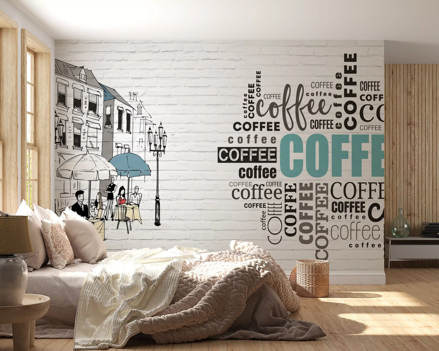 Hand-Drawn Bistro Narrative Wall Mural