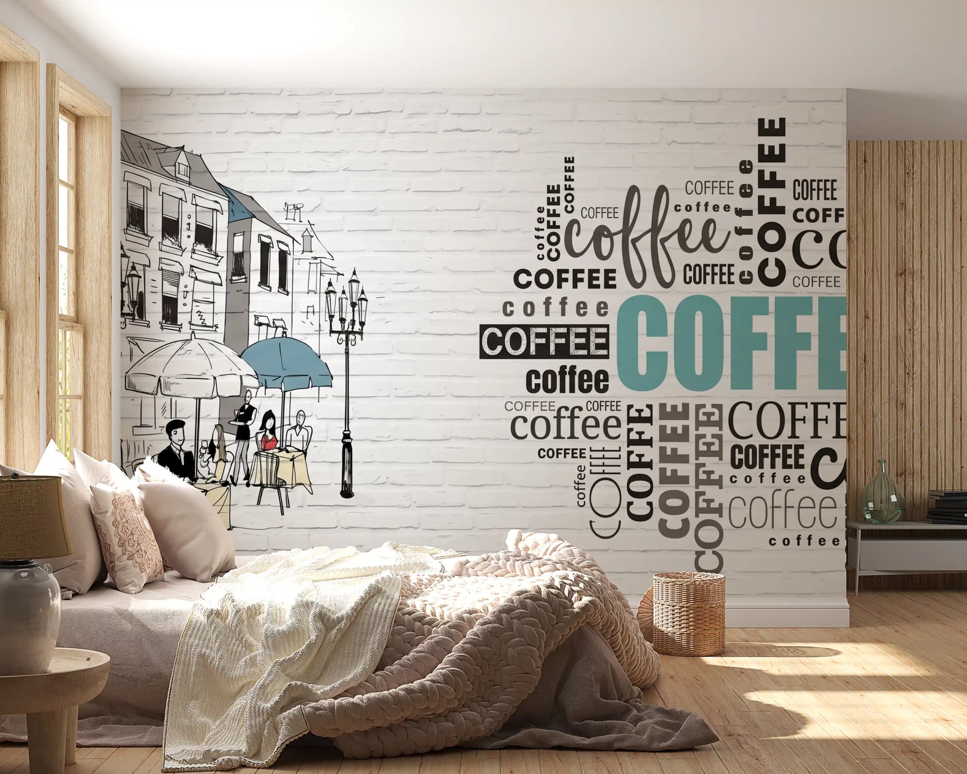 Hand-Drawn Bistro Narrative Wall Mural